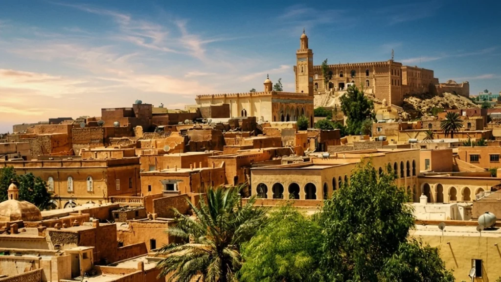 Le vieux ksar de Laghouat et le minaret dominant l’oasis